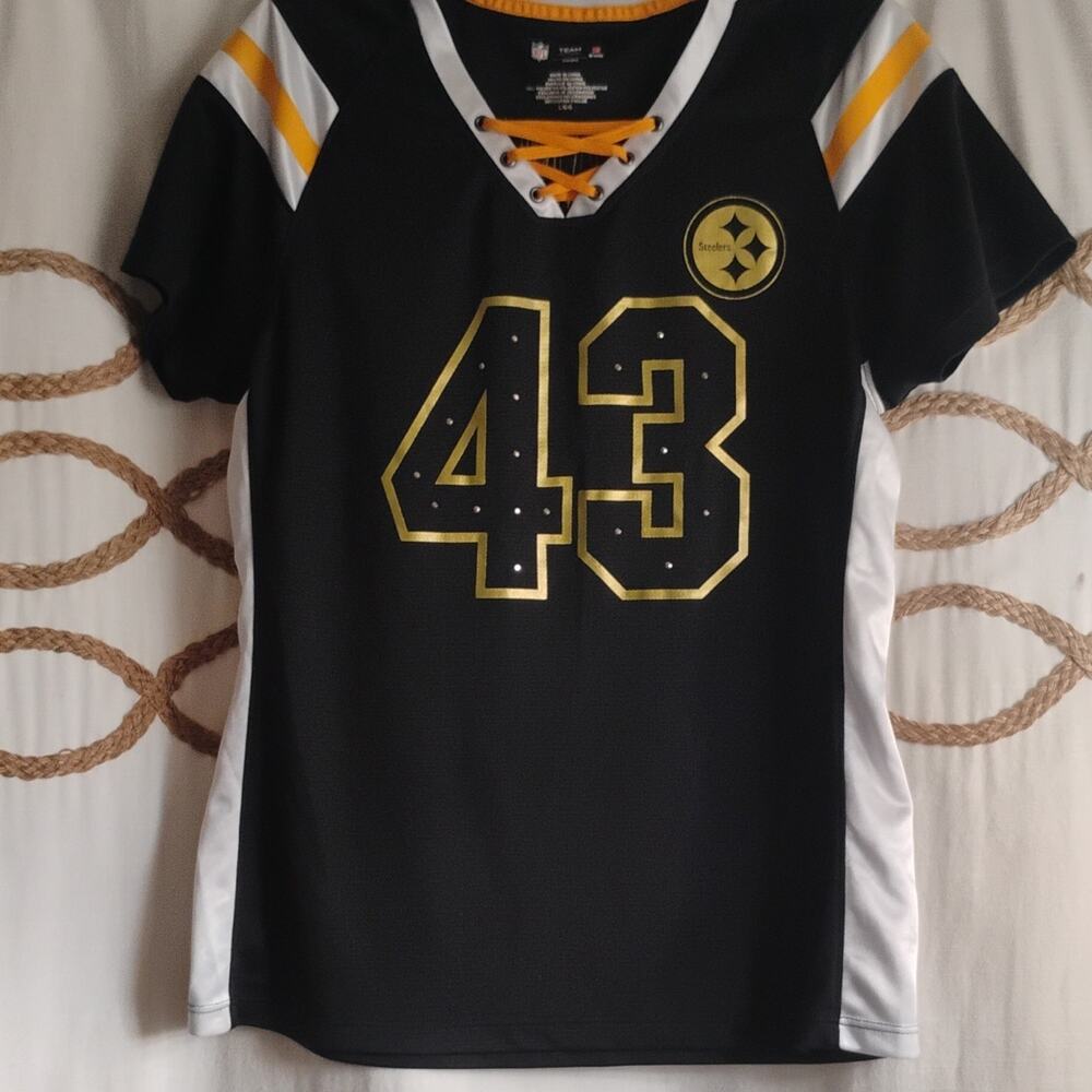 Pittsburgh Steelers Polamalu #43 NFL Jersey Black Gold White Football